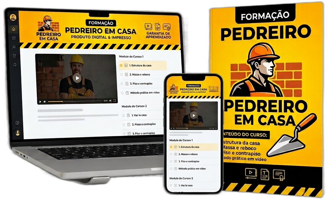 Curso Formação Pedreiro em Casa no notebook e no celular